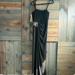 Black Evening Gown with Beaded Waist has removable straps- NWT